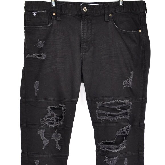 Guess Jeans Men's Size 36 Black Slim Tapered Distressed Denim Jeans - Picture 1 of 4